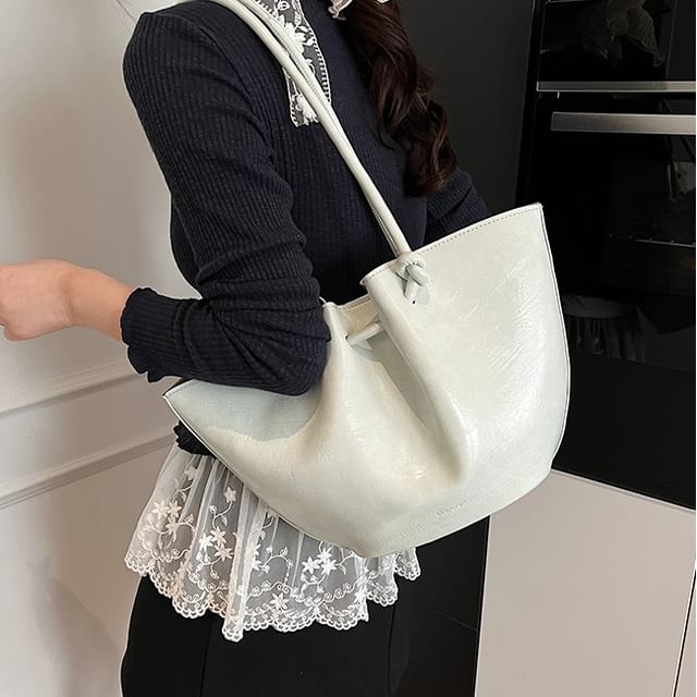 Skyglow-Plain Faux Leather Tote Bag