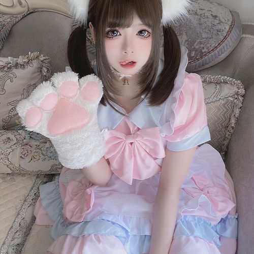 Galintew - Short-Sleeve Maid Cosplay Costume Dress Set