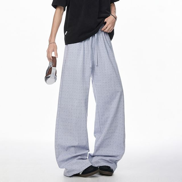 Koiyua-Drawstring Waist Dotted Wide Leg Pants