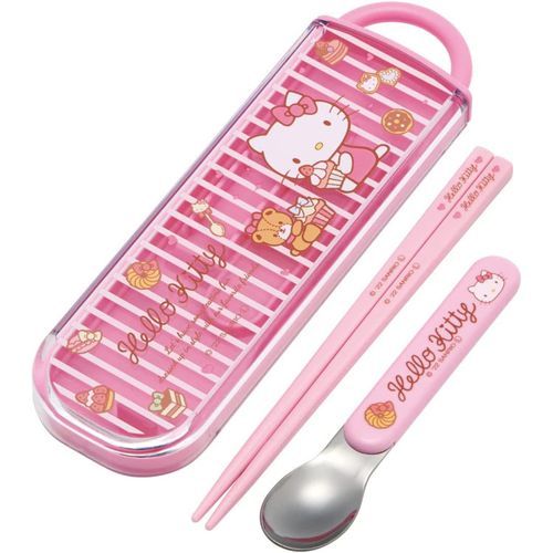 Skater Hello Kitty Cutlery Set with Case As Shown in Figure One Size