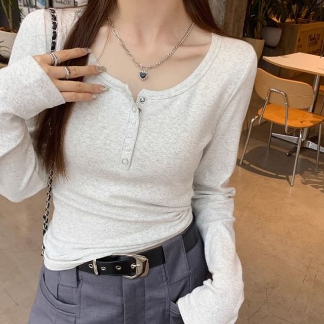 Cloud Nine-Long-Sleeve Henley Slim Fit Tee