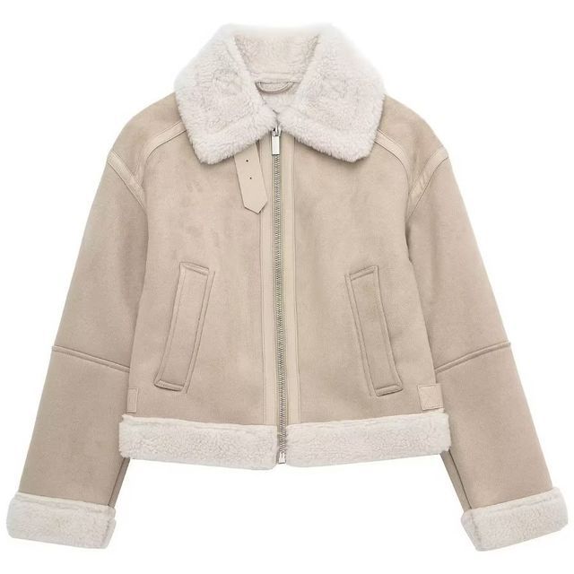 Daybreak-S Collared Fleece-Lined Faux Suede Zip-Up Aviator Jacket