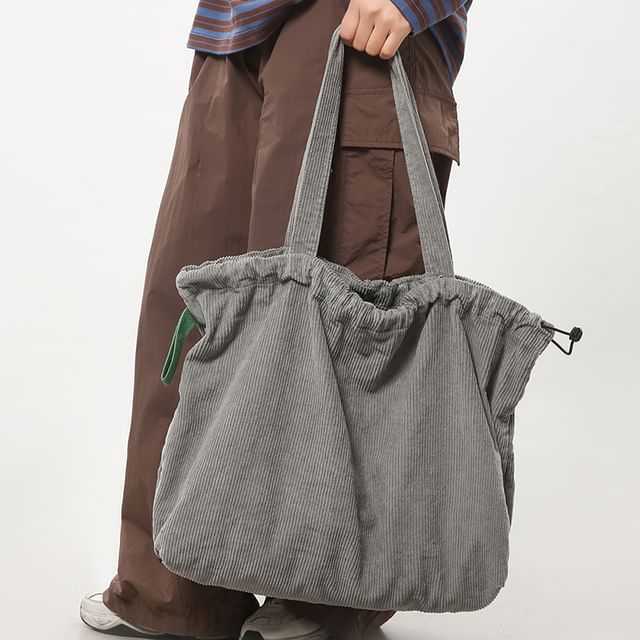 Melois-Ribbed Plain Tote Bag