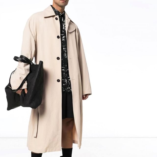 FORSETI-Collared Plain Button-Up Long Trench Coat