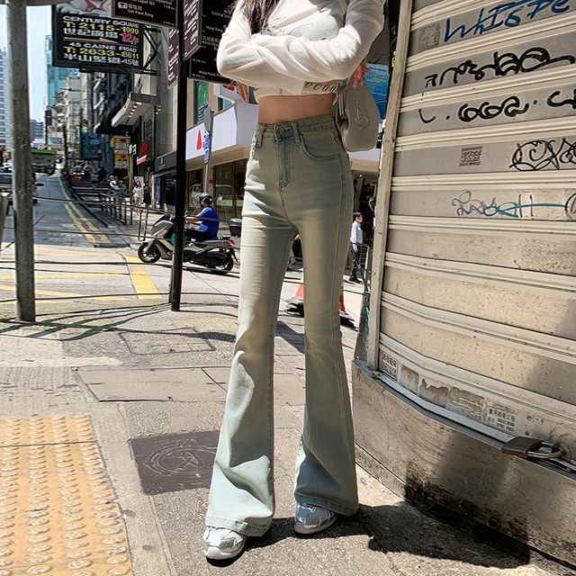 Denimot-High Waist Washed Flared Jeans Various Designs