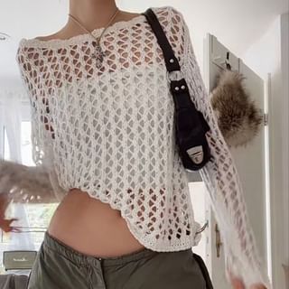 Sosana Long Sleeve Crochet Knit Perforated Sweater