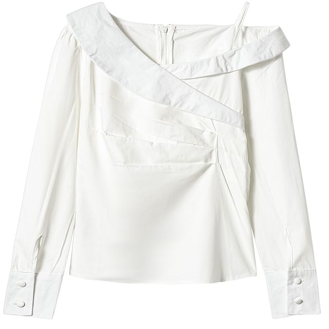 Lady Jean-Cold-Shoulder Asymmetrical Plain Shirred Blouse