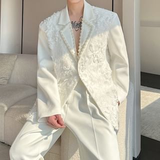 Omozando-Lapel Collar Lace Blazer