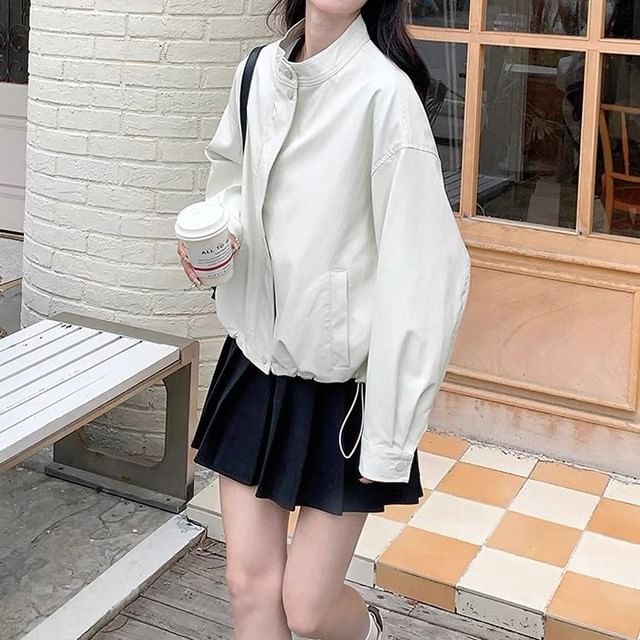 Sienne-Stand Collar Plain Zip Jacket