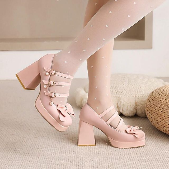 Block-Heel Bow Accent Mary Jane Shoes 