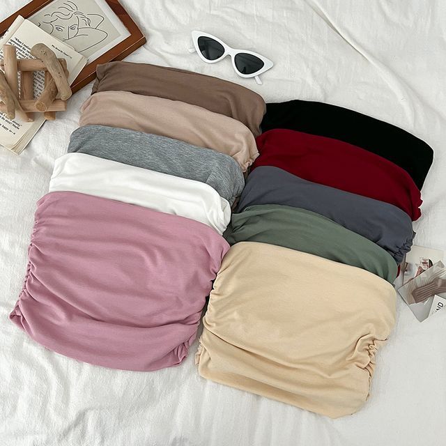 DIYI-Plain Ruched Tube Top