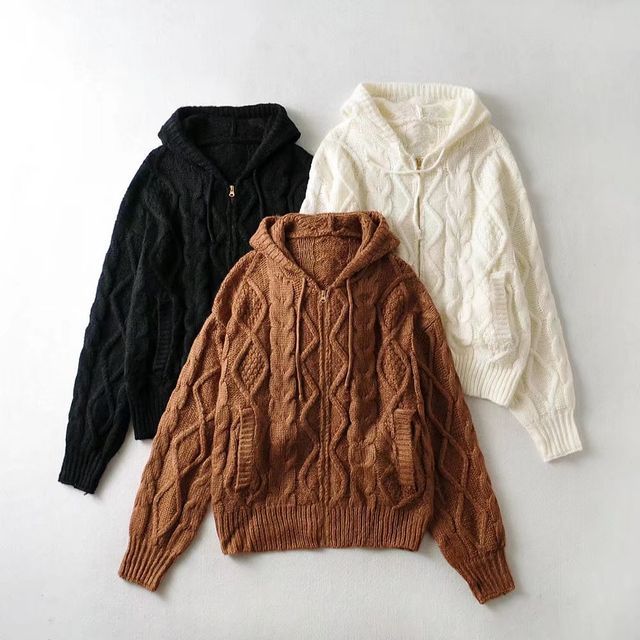 Osion - Cable Knit Zip-Up Hoodie | YesStyle