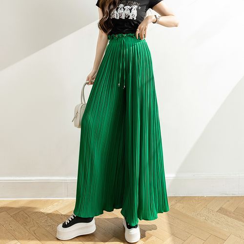 Juuri - Accordion Pleat High Waist Wide Leg Pants | YesStyle