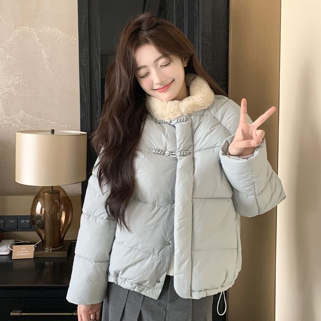 Sienne-Fleece Trim Padded Zip-Up Jacket
