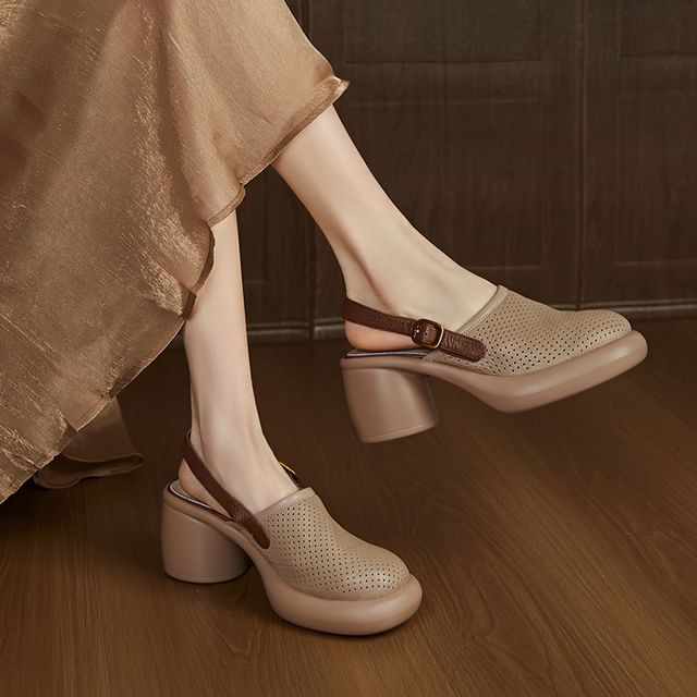 Karlao-Block Heel Perforated Clogs