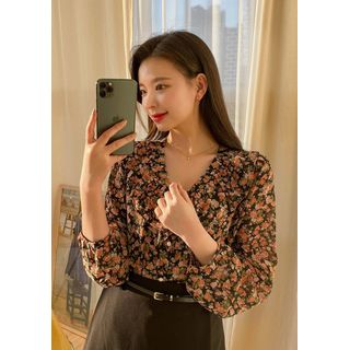 chuu-Ruffled Rosette Chiffon Blouse