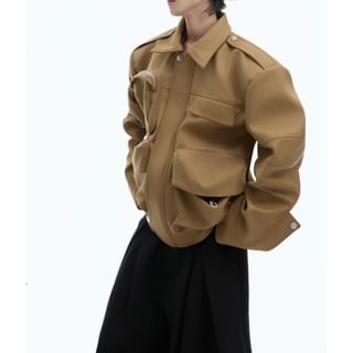 kooklay-Collared Button-Up Plain Jacket