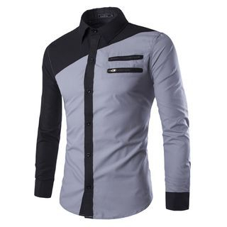 Bay Go Mall Colour Block Zip Long-Sleeve Shirt | YesStyle