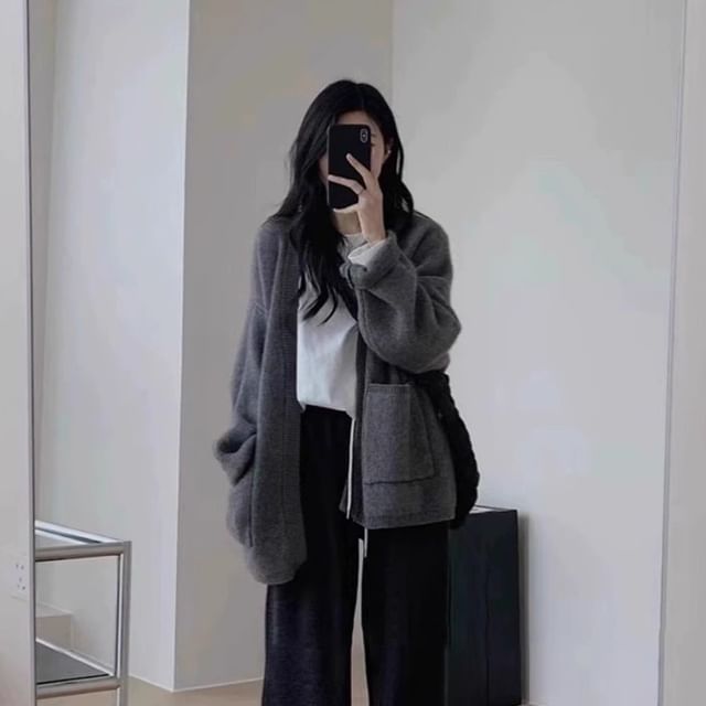 Ukiyo-Plain Open Front Cardigan