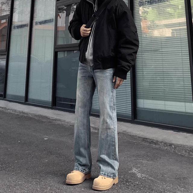 Diphon-Mid Rise Washed Flared Jeans