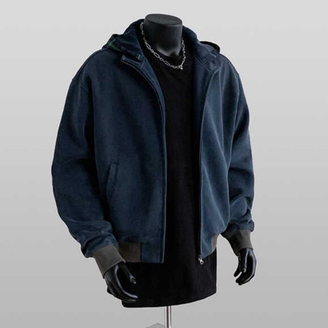 ROOSE-Plaid Mock Two Piece Zip Hoodie