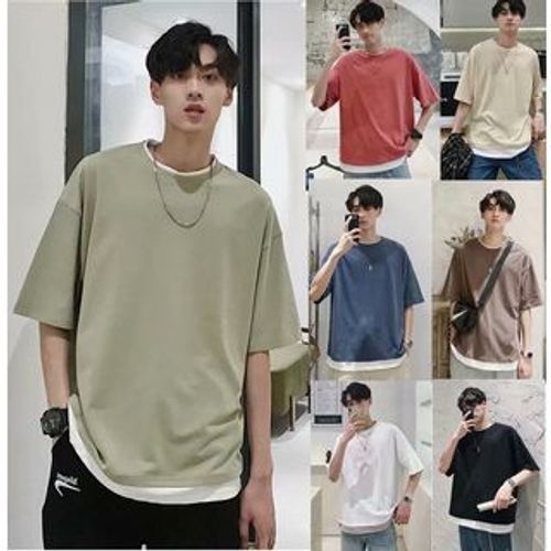 Wewewow - Mock Two-Piece Elbow-Sleeve T-Shirt