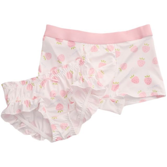 Pancherry - Couple Matching Set: Strawberry Print Boxer Briefs + Panty