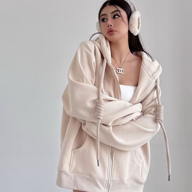 LIVIE-Plain Zip Hoodie