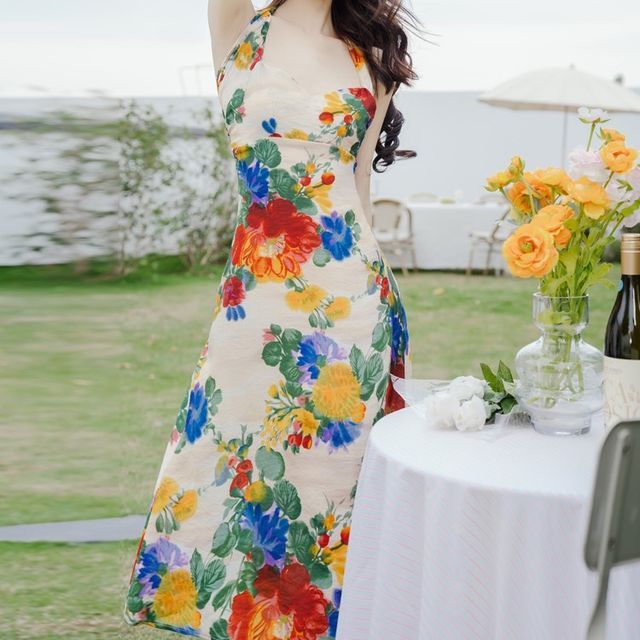 pictures of prom dresses Glitter-Print Long Dress with Sheer Waist Smoky Blue / 4 Color:Orange* offering a hint of GOWN FOR MATURE WOMEN Andrea & Leo A1398