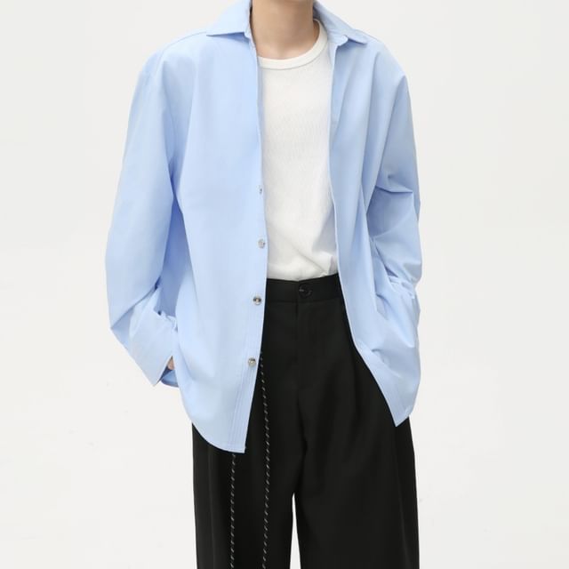 FAERIS-Long-Sleeve Button-Up Plain Shirt