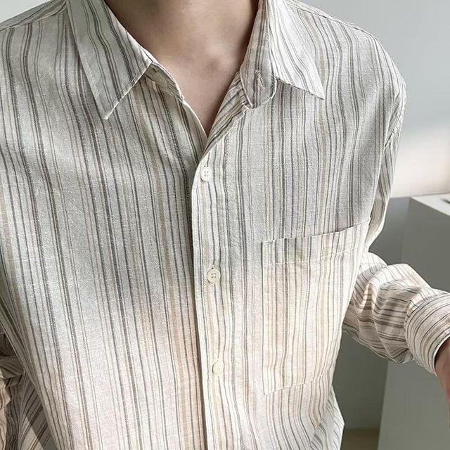 Real Boy-Long-Sleeve Striped Button-Up Shirt