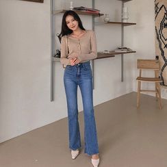 MERONGSHOP - Distressed Boot-Cut Jeans MERONGSHOP - Distressed Boot-Cut Jeans