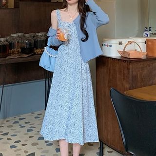 Omolon - Spaghetti Strap Floral Print Midi A-Line Dress / Cardigan | YesStyle Omolon - Spaghetti Strap Floral Print Midi A-Line Dress / Cardigan | YesStyle