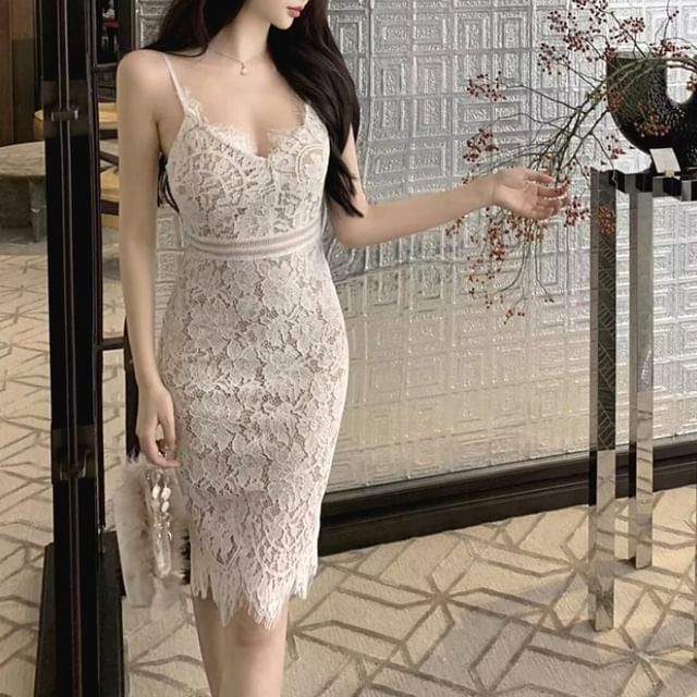 spaghetti strap lace bodycon dress Party Dress Maxi White Neck Lace Spaghetti Strap Corset Bodycon Mermaid Dress