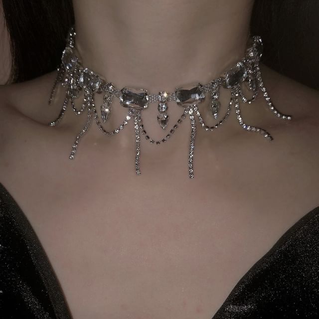 Chimerro-Rhinestone Fringe Choker
