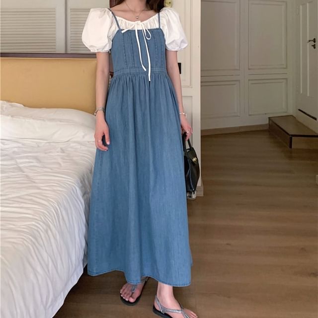 chinese dress ladies Pat Spaghetti Strap Denim Midi Dress – Maggy London main image 0