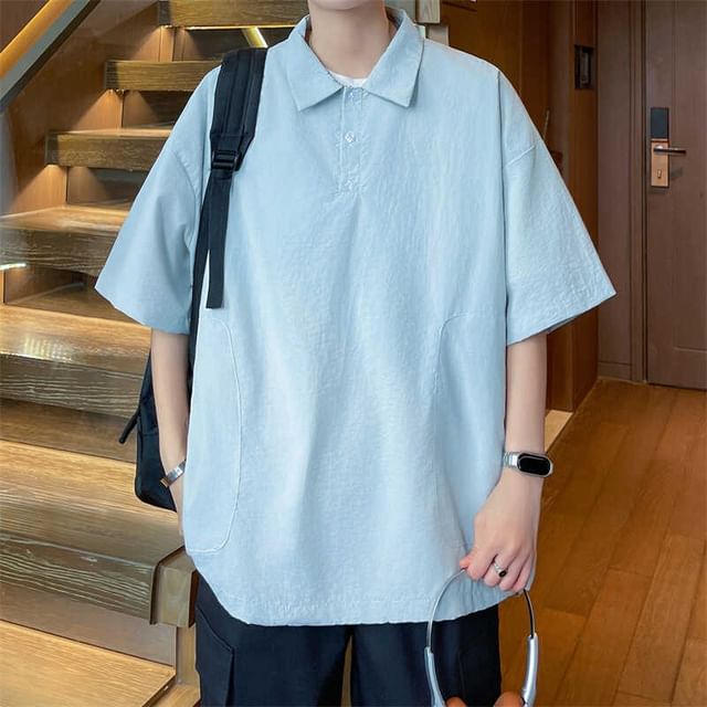 Mimiyox-Short Sleeve Plain Polo Shirt