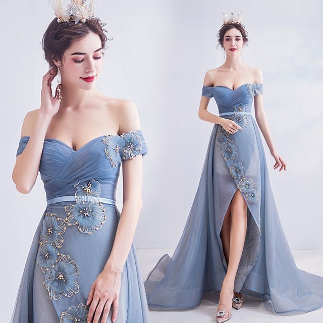 Angel Bridal - Off-Shoulder Flower A-Line Evening Gown | YesStyle