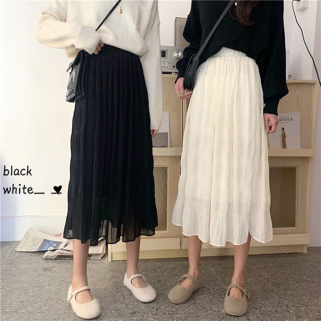 Sienne-High Waist Plain Midi A-Line Skirt