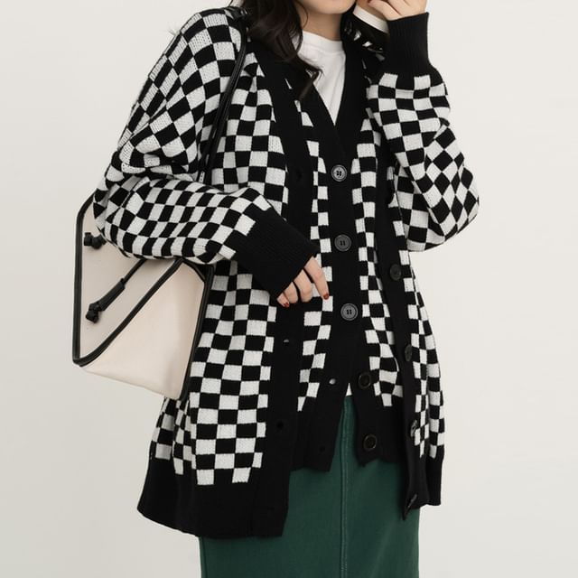 Heynew-Check Knit Vest Check Knit Cardigan