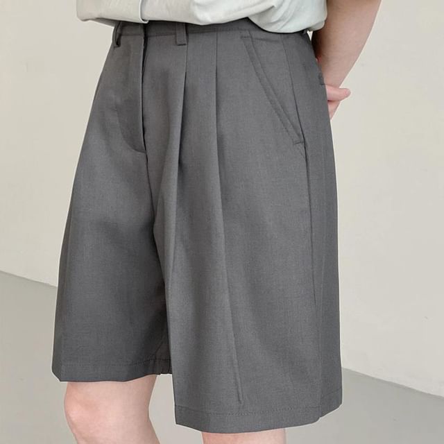 GRAYCIOUS-Mid Rise Plain Bermuda Dress Shorts