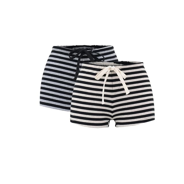 Ulark-Drawstring Waist Striped Hot Pants
