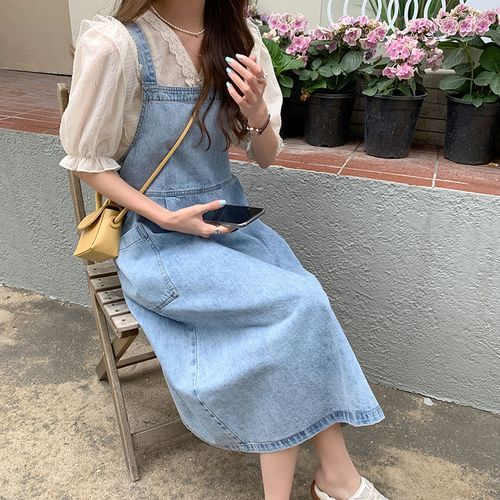 korean denim dress outfit Korean Denim Dresses