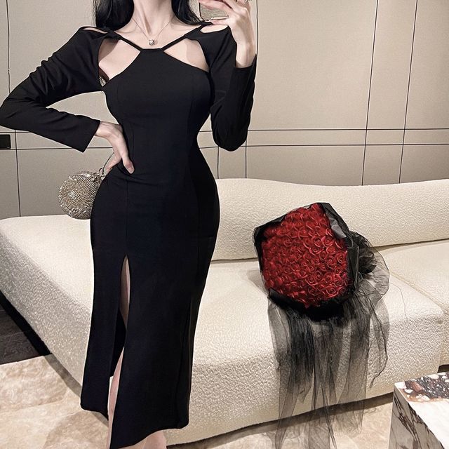 Sleeve Princess Cut Maxi Dress Princess Road Long-Sleeve Plain