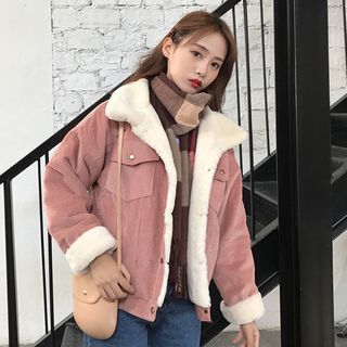 Pink corduroy jacket with fur collar sale