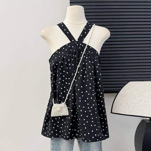 Lemongrass-Convertible Polka-Dot Halter Top