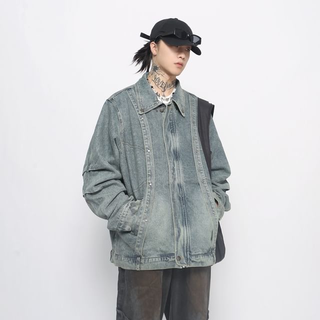 Derbundy-Washed Denim Zip Jacket