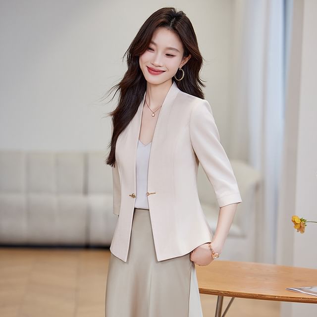 Princess Min-Elbow-Sleeve Plain Single-Button Blazer