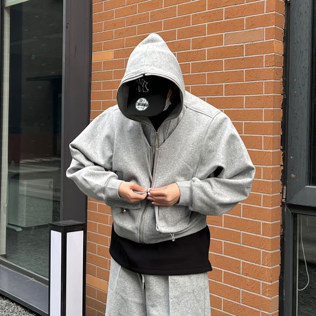 DragonRoad-Plain Mock Two Piece Zip Hoodie
