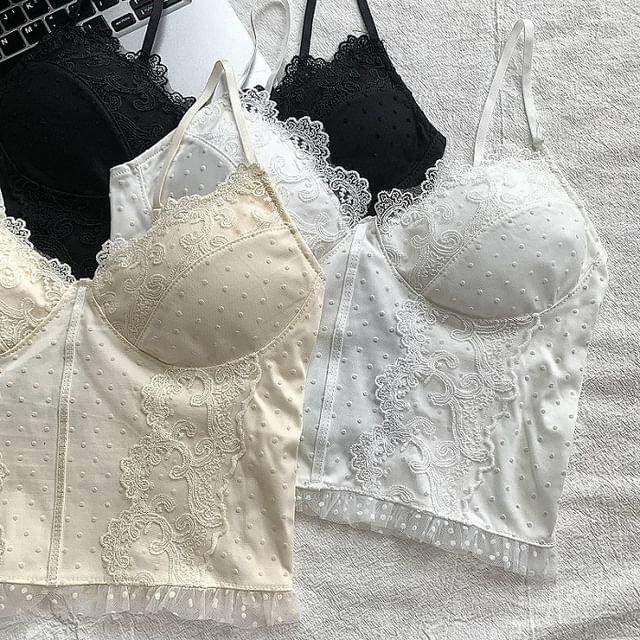 DIYI-Lace Panel Crop Bustier Top